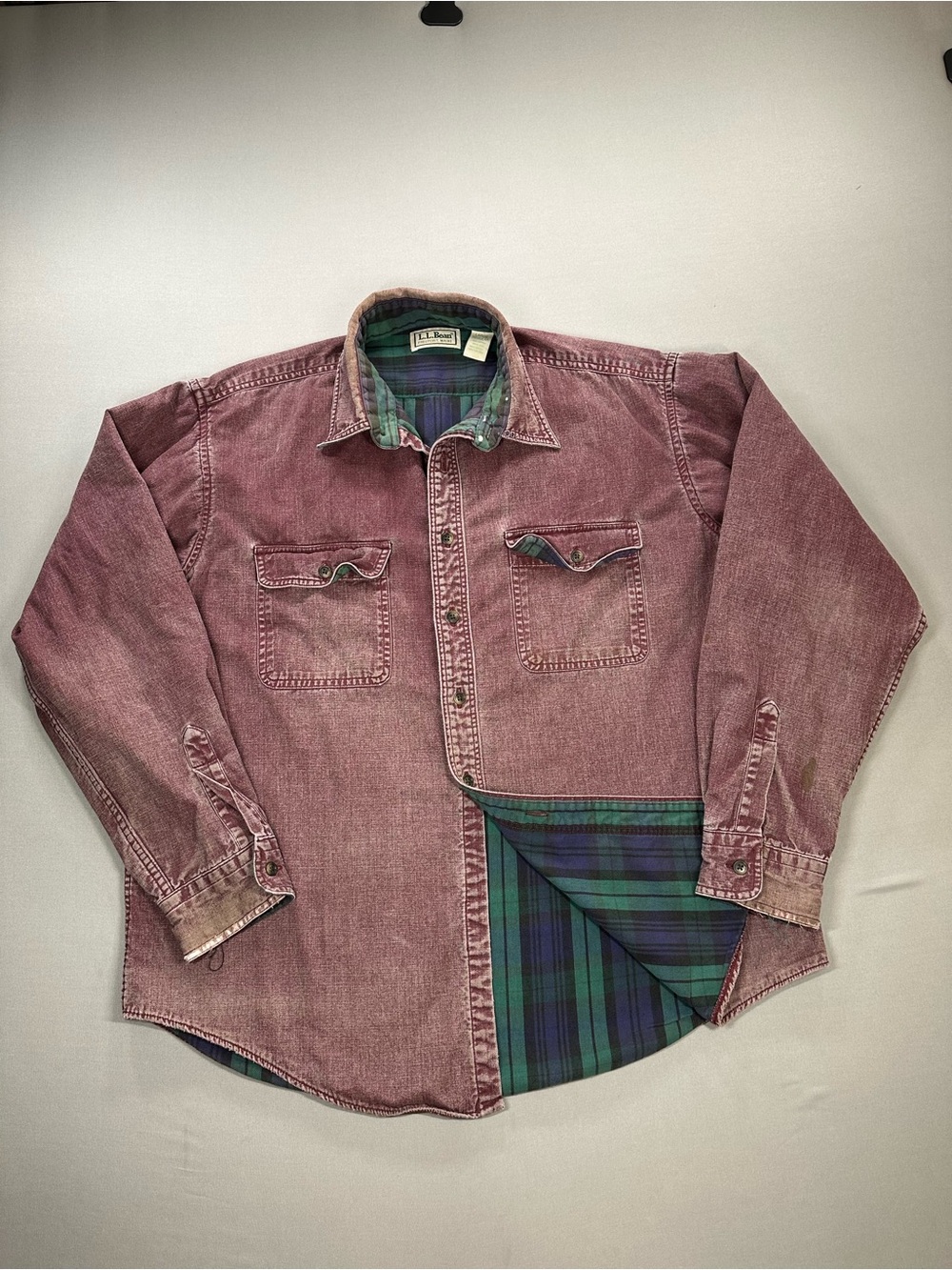 VINTAGE LL Bean Cotton Flannel Lined Work Shirt, Distressed - Mens Large